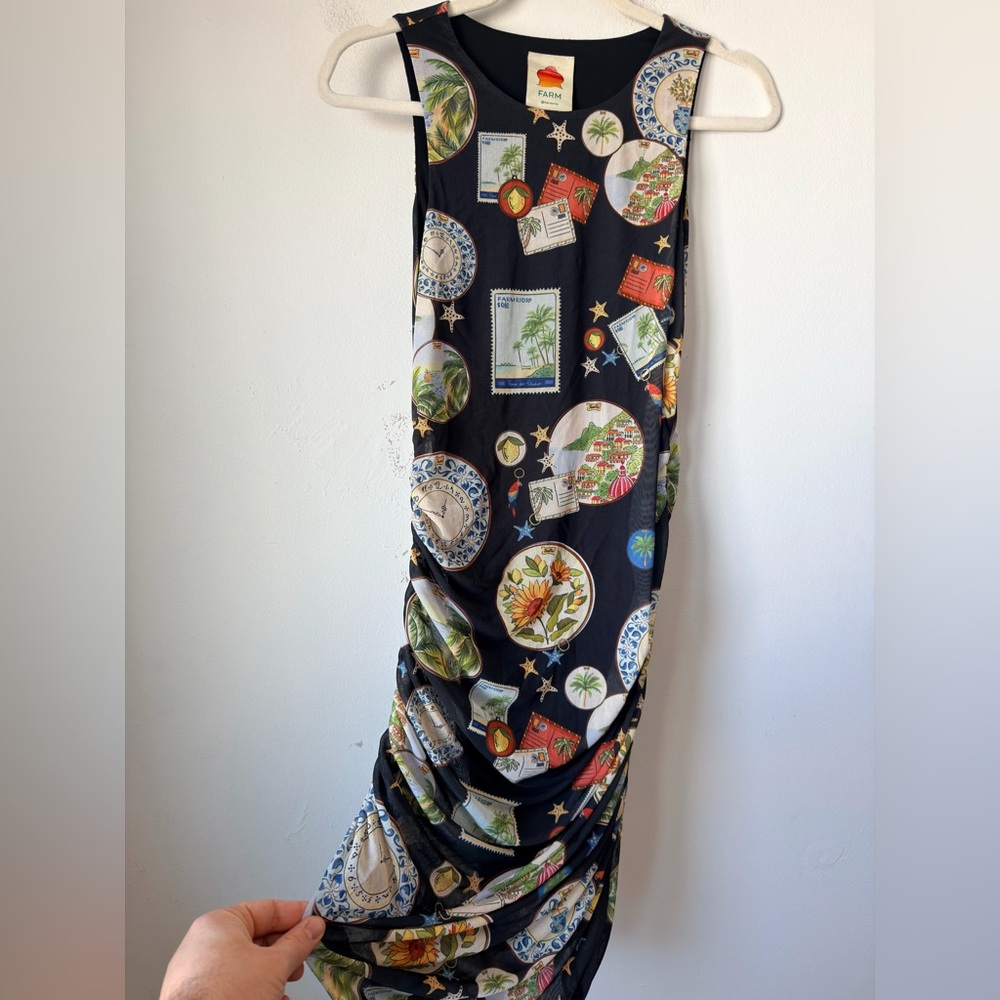 FARM RIO Trip Souvenir Sleeveless Ruched Tulle Mini Dress - Picture 6 of 8